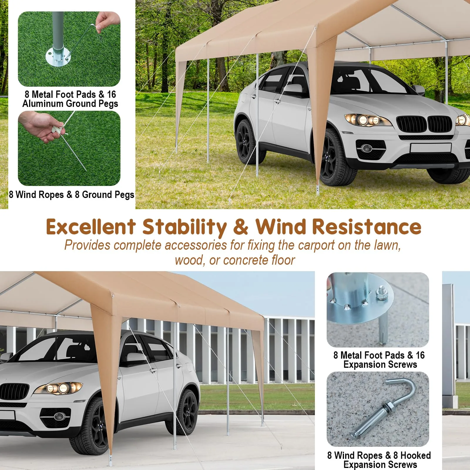 Tangkula 10 x 20 FT Heavy-Duty Carport, Portable Garage Tent Carport with Galvanized Steel Frame