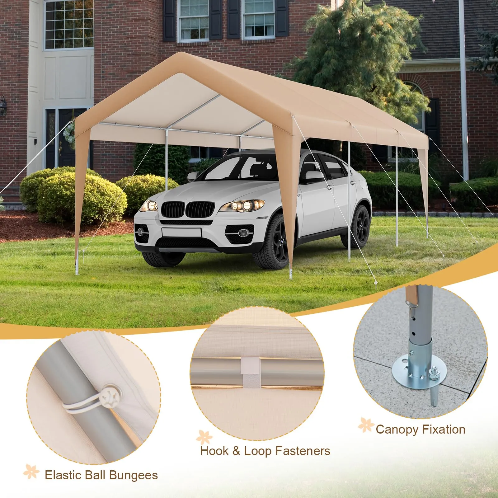 Tangkula 10 x 20 FT Heavy-Duty Carport, Portable Garage Tent Carport with Galvanized Steel Frame