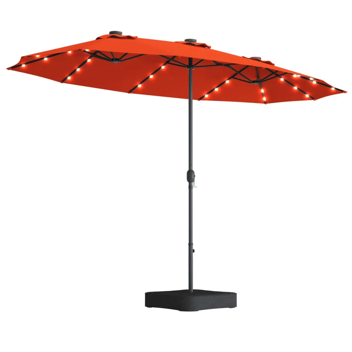 Tangkula 15 Ft Solar LED Patio Double-Sided Umbrella with Base