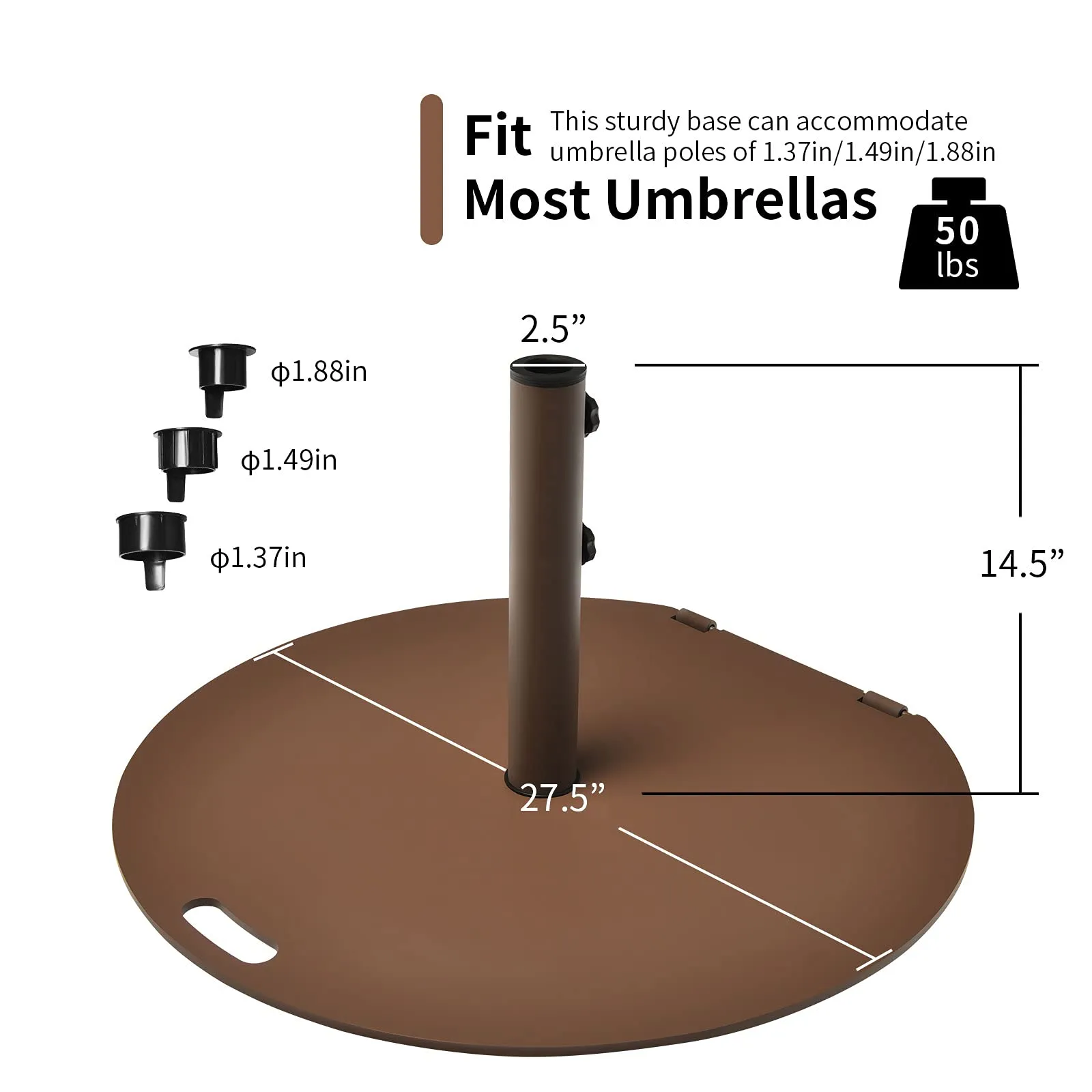 Tangkula 50LBS Patio Umbrella Base, 27.5 inches Round Umbrella Stand with Wheels