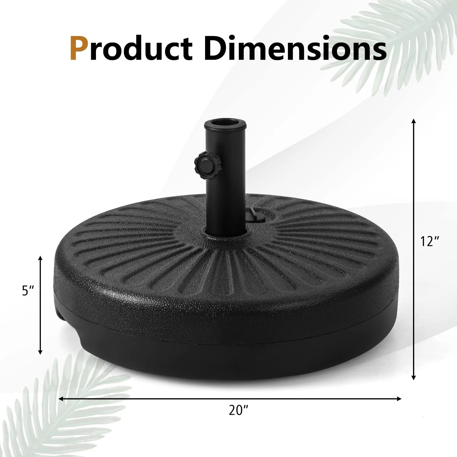 Tangkula Fillable Umbrella Base Stand, 75 lbs Water & Sand Filled Heavy Duty 20 Inch Round Patio Outdoor Umbrella Weight Base