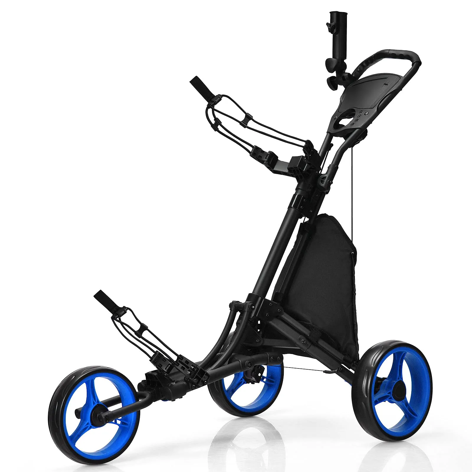 Tangkula Golf Push Pull Cart, Lightweight Aluminum Collapsible 3 Wheels Golf Push Cart, Golf Trolley w/Storage Bag