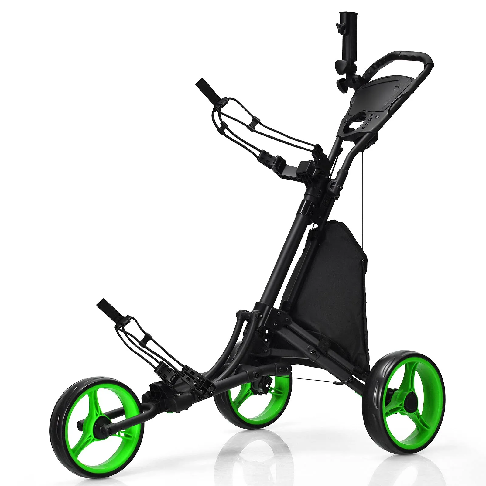 Tangkula Golf Push Pull Cart, Lightweight Aluminum Collapsible 3 Wheels Golf Push Cart, Golf Trolley w/Storage Bag