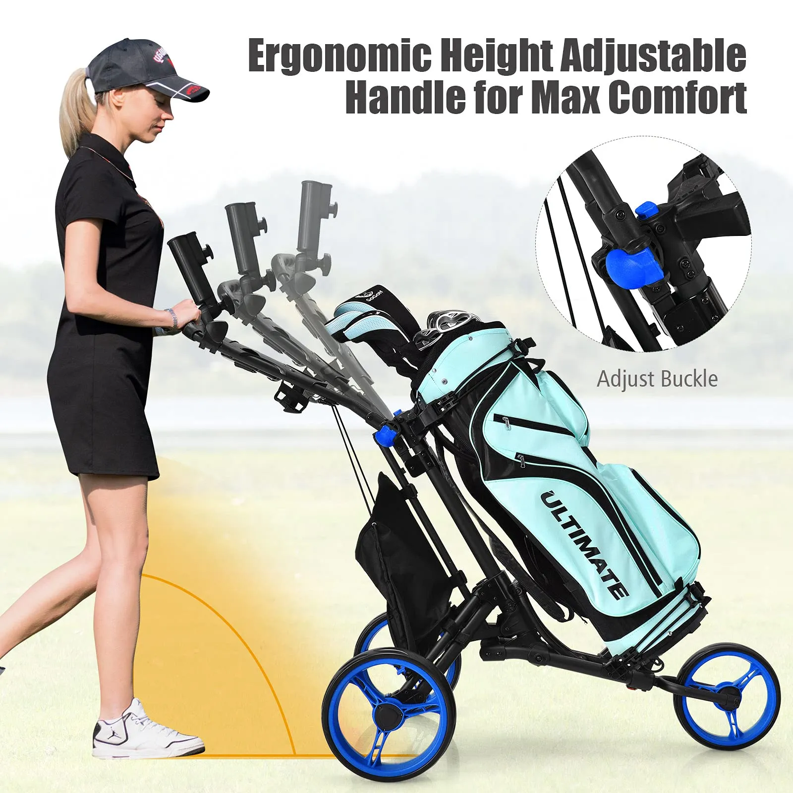 Tangkula Golf Push Pull Cart, Lightweight Aluminum Collapsible 3 Wheels Golf Push Cart, Golf Trolley w/Storage Bag