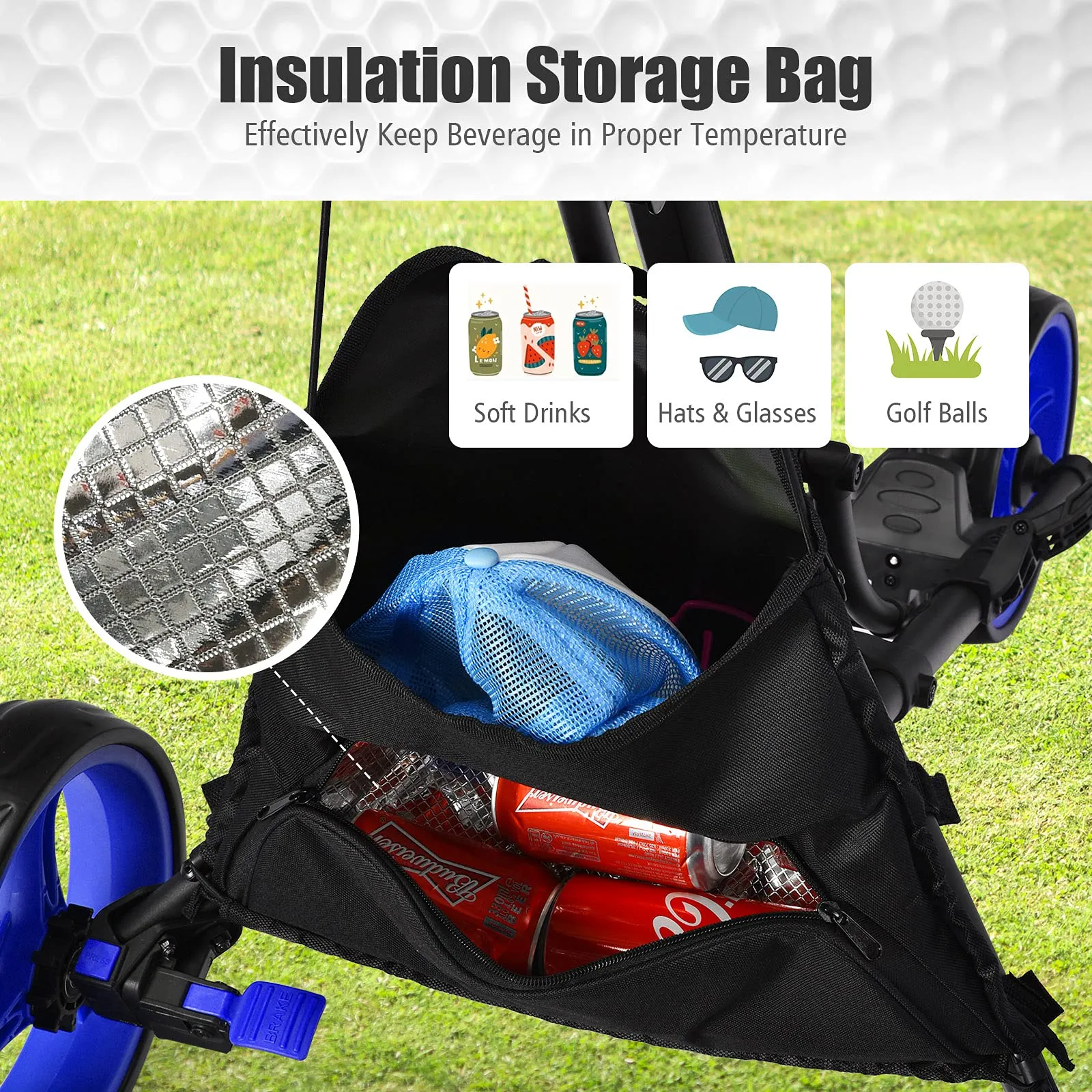 Tangkula Golf Push Pull Cart, Lightweight Aluminum Collapsible 3 Wheels Golf Push Cart, Golf Trolley w/Storage Bag