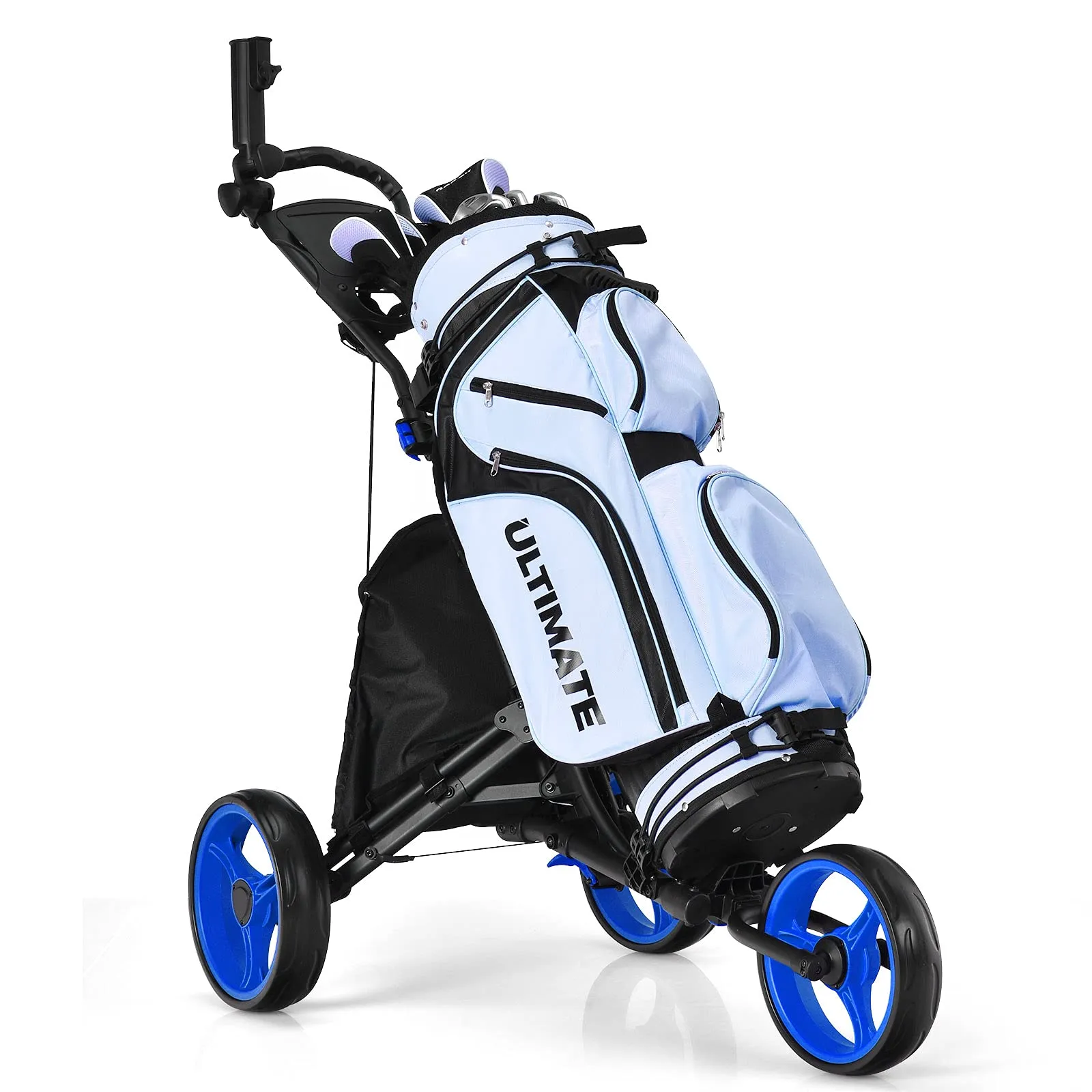 Tangkula Golf Push Pull Cart, Lightweight Aluminum Collapsible 3 Wheels Golf Push Cart, Golf Trolley w/Storage Bag