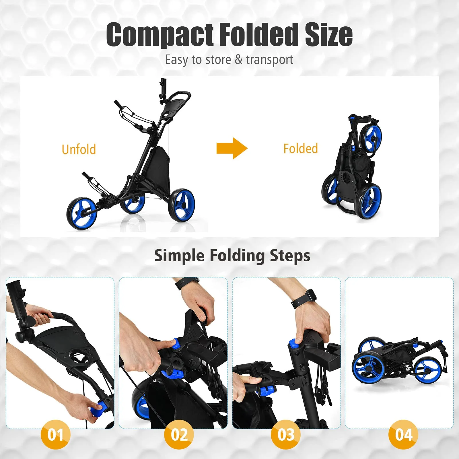 Tangkula Golf Push Pull Cart, Lightweight Aluminum Collapsible 3 Wheels Golf Push Cart, Golf Trolley w/Storage Bag