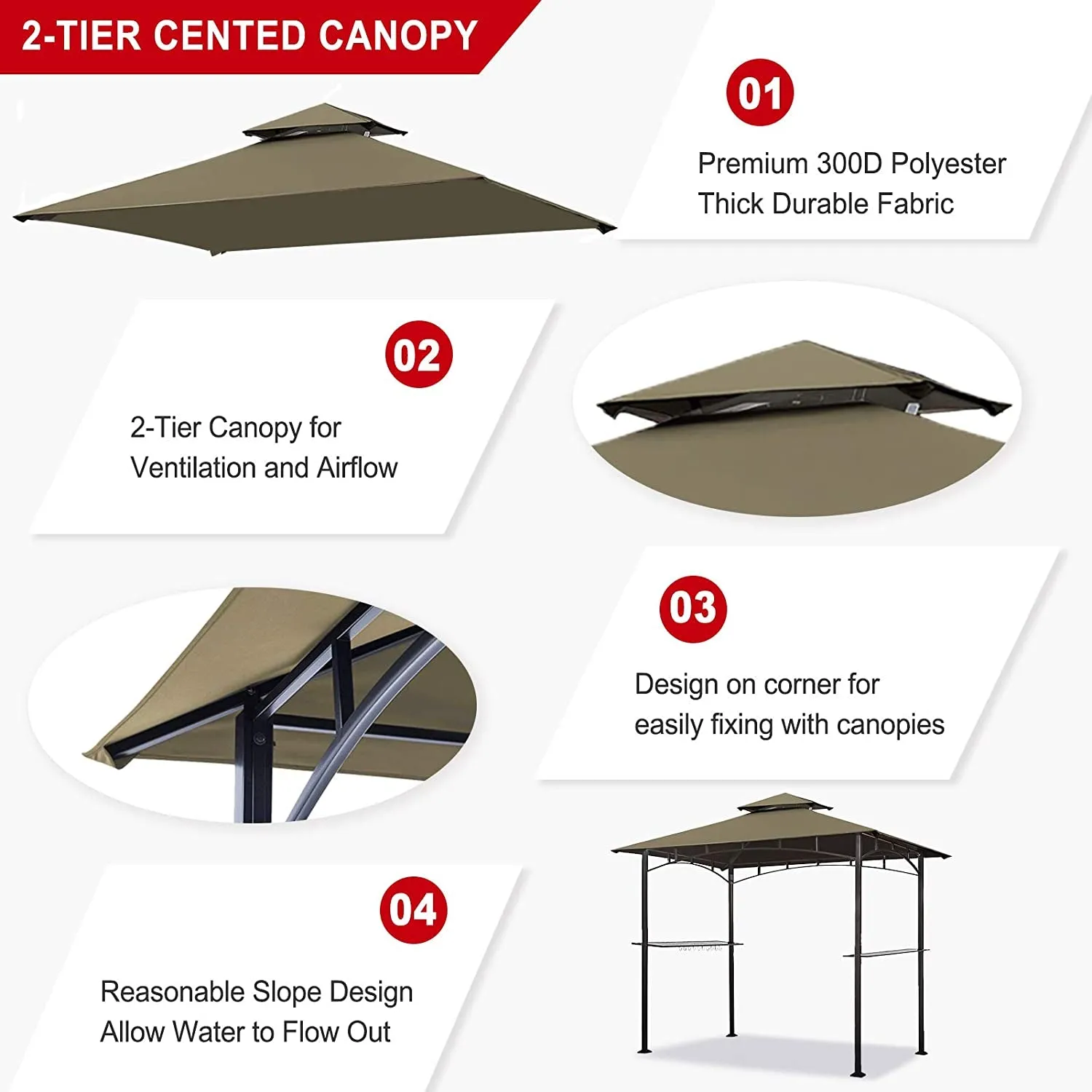 USA High Performance Grill Gazebo Canopy Replacement Cover 5X8 BBQ Gazebo Shelter Top（Cocoa