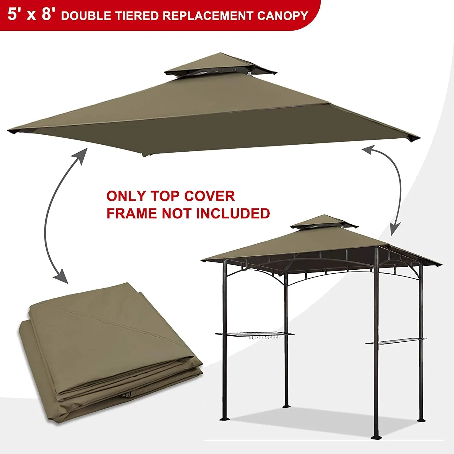 USA High Performance Grill Gazebo Canopy Replacement Cover 5X8 BBQ Gazebo Shelter Top（Cocoa