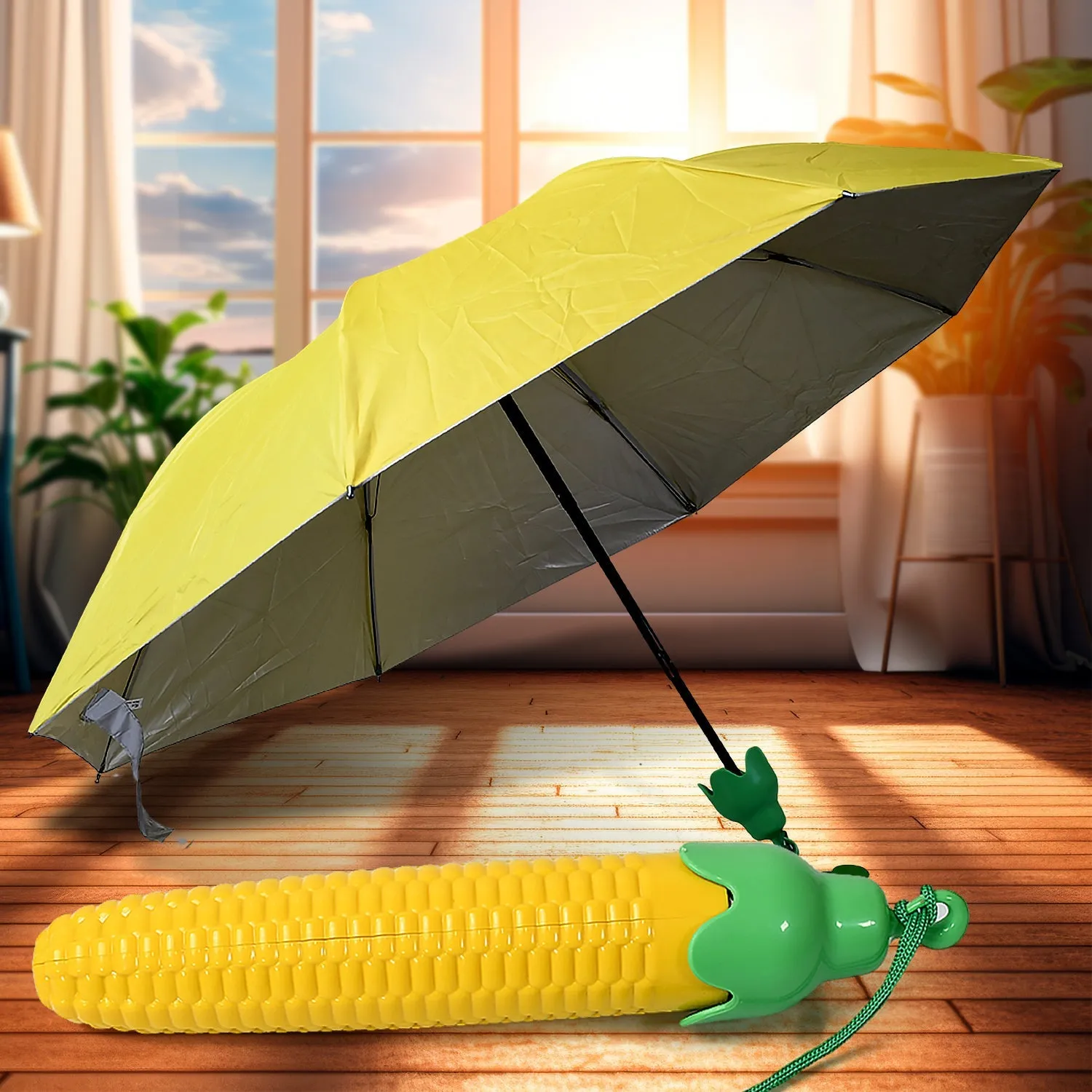 Vegetable shaped Folding Umbrella, Plastic Case Creative Fashion Folding Mini Sun Shade Rain Umbrella, Unique Umbrella, Sun & UV Protection, Cute Design (1 Pc)