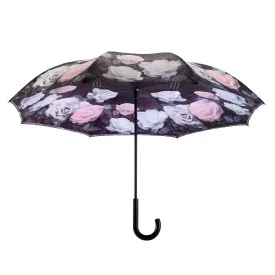 Vintage Roses Stick Umbrella Reverse Close