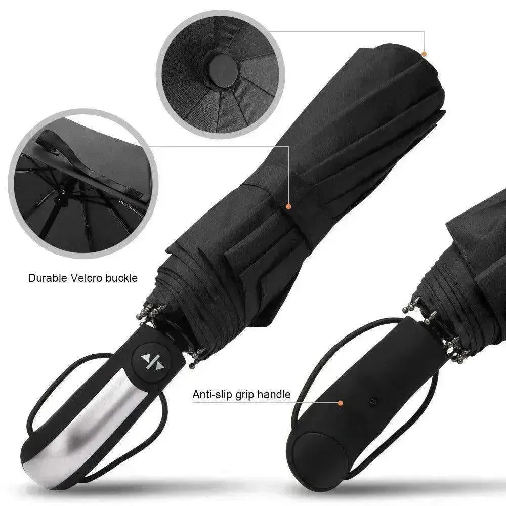 Windproof Auto Luxury Umbrella for Rain, Black Coating