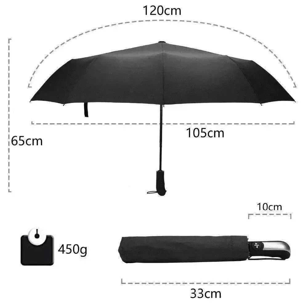 Windproof Auto Luxury Umbrella for Rain, Black Coating