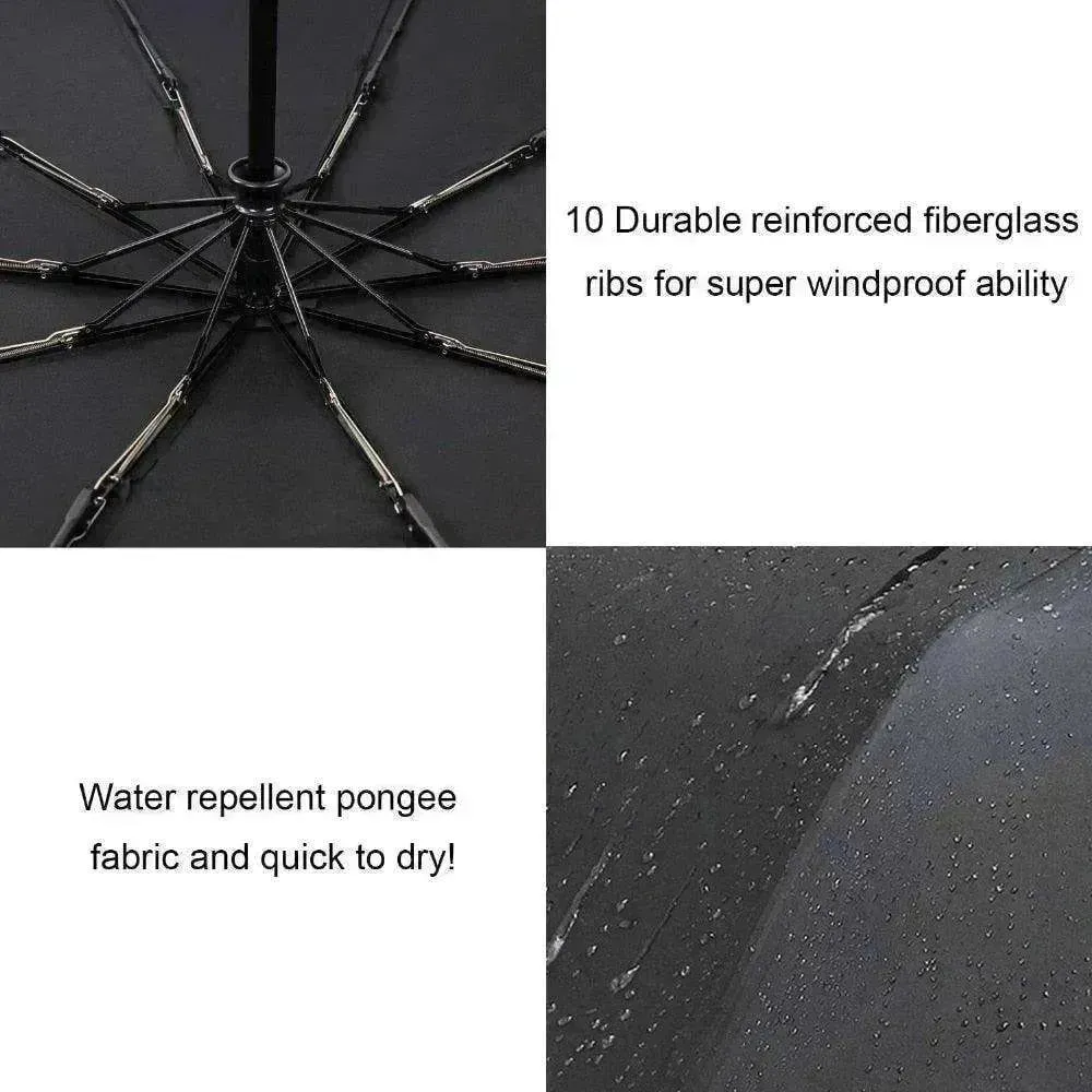 Windproof Auto Luxury Umbrella for Rain, Black Coating